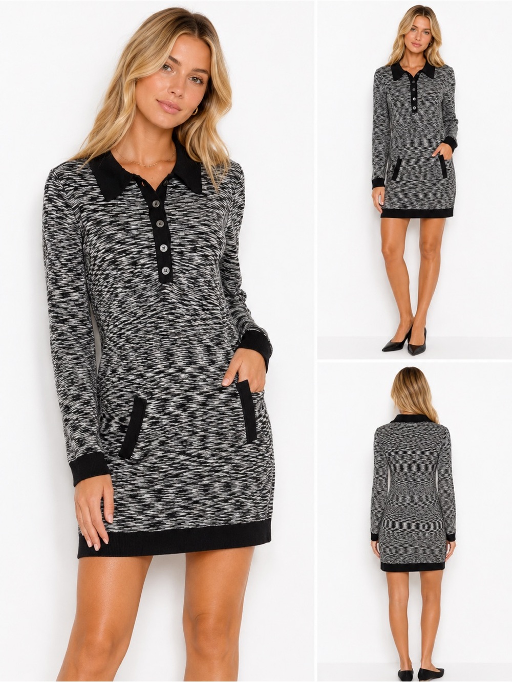Missoni for Target XS Knit Sweater Dress Black White Long Sleeve Collared